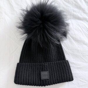 SAM Black Beanie with Fur Pom